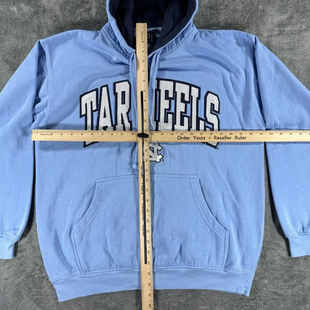 VTG 90s UNC North Carolina Tar Heels Embroidered Hoodie Large Blue Pullover Y2K